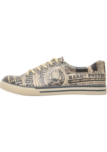 Erkek Vegan Deri Bej Sneakers - Warner Bros Daily Prophet Harry Potter Tasarım