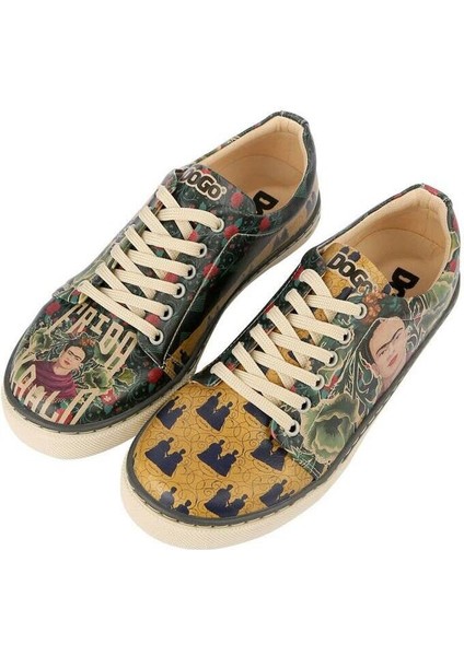 Kadın Vegan Deri Yeşil Sneakers - Frida’s World Frida KahloTasarım