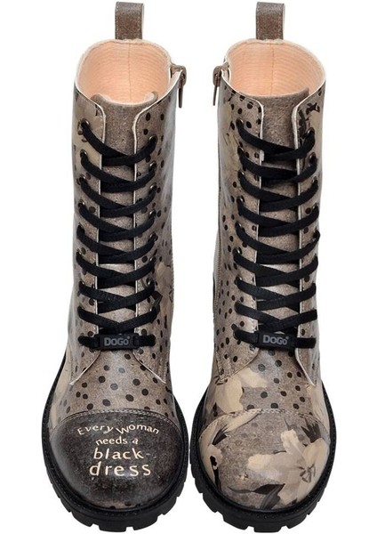 Kadın Vegan Deri Gri Fermuarlı Uzun Bot - Black Dress Tasarım modelleri