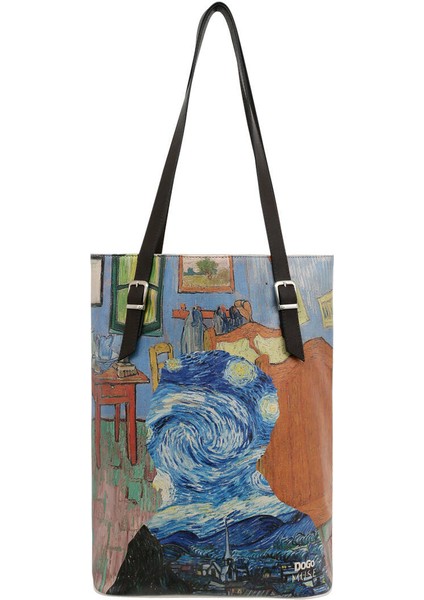 Kadın Vegan Deri Mavi Omuz Çantası - Vincent van Gogh Lost Mind Muse Tasarım
