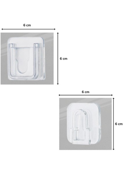 Eşya Sabitleme Askısı 10 Çift Şeffaf Çift Taraflı Yapışkanlı Geçmeli Klips