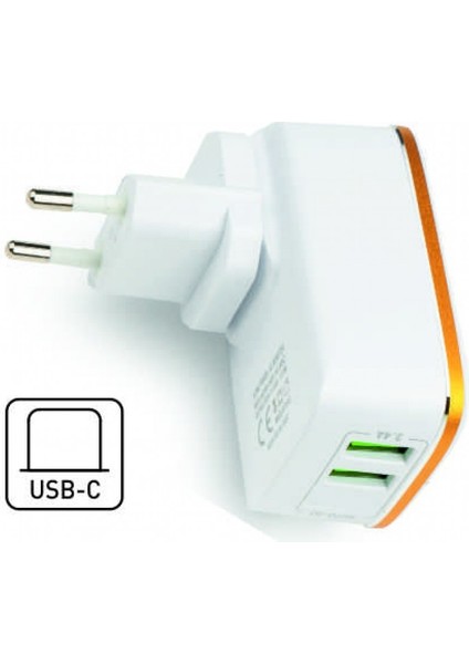 Şarj Cihazı 2100 Ma Type-C Kablolu Çift USB