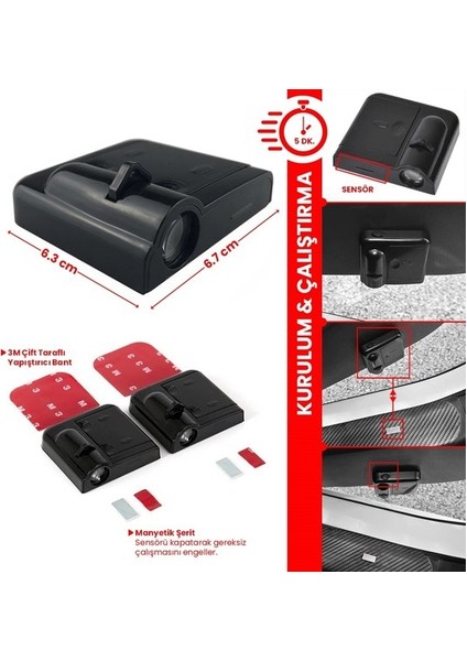 Yeni Nesil Kapı Altı Pilli LED Logo Karanlık ve Mesafe Sensörlü