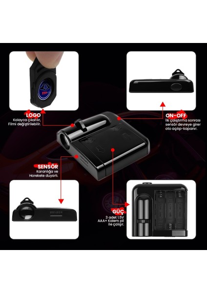 Yeni Nesil Kapı Altı Pilli LED Logo Karanlık ve Mesafe Sensörlü LED Işıklı Lamba Logo