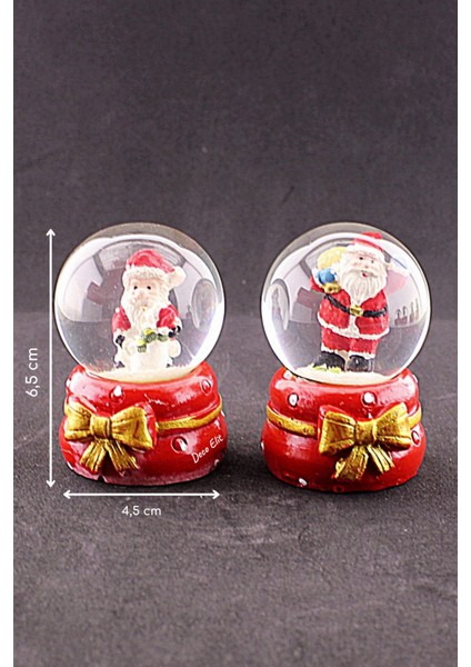 2 Adet Yeni Yıl Noel Baba Temalı Kurdele Detaylı Mini Boy Işıklı Kar Küresi 6,5 cm B fiyatları