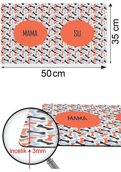 Kemik Köpek Mama Altlığı Mama Paspası Köpek Mama Eğitim Paspası 50 x 35cm