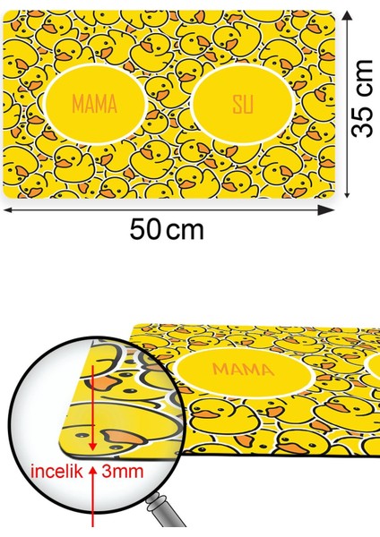 Sarı Ördek Köpek Mama Altlığı Mama Paspası Köpek Mama Eğitim Paspası 50 x 35cm