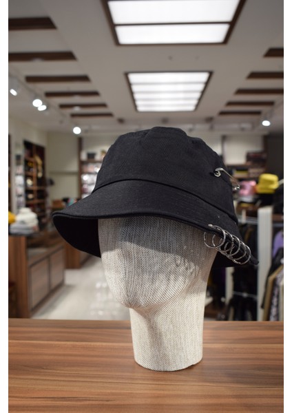 Kancalı Siyah Unisex Keten Bucket Şapka Kova Balıkçı Şapka Pamuk