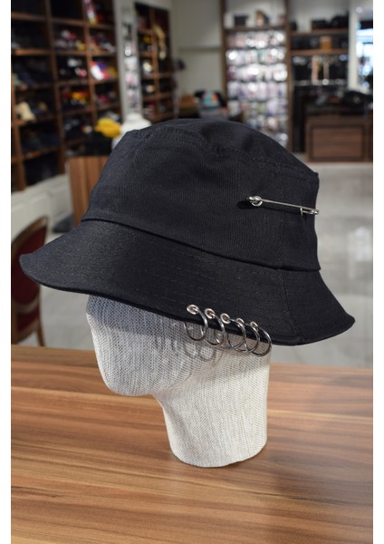 Kancalı Siyah Unisex Keten Bucket Şapka Kova Balıkçı Şapka Pamuk