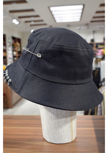 Kancalı Siyah Unisex Keten Bucket Şapka Kova Balıkçı Şapka Pamuk