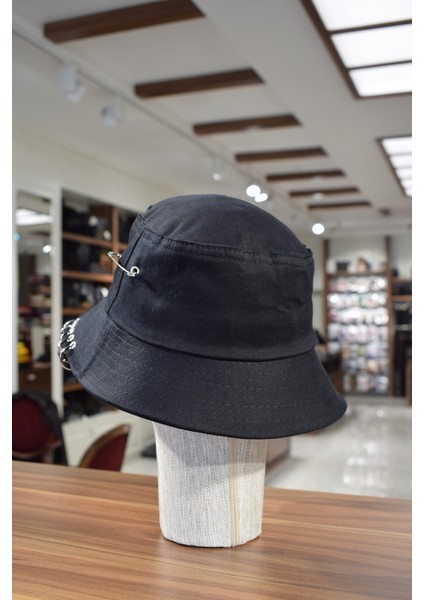 Kancalı Siyah Unisex Keten Bucket Şapka Kova Balıkçı Şapka Pamuk