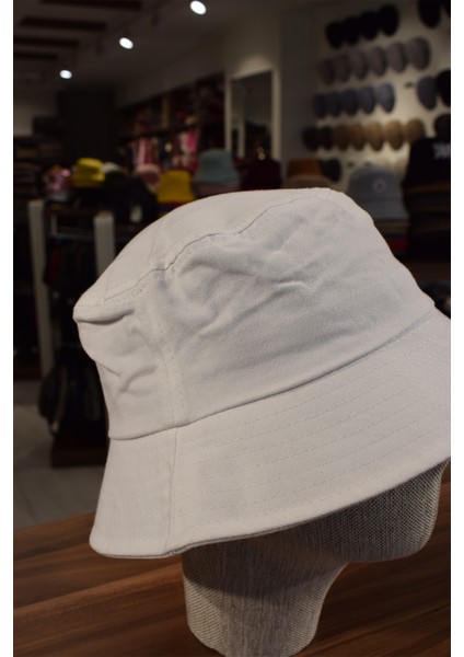 Beyaz Unisex Keten Bucket Şapka Kova Balıkçı Şapka Pamuk