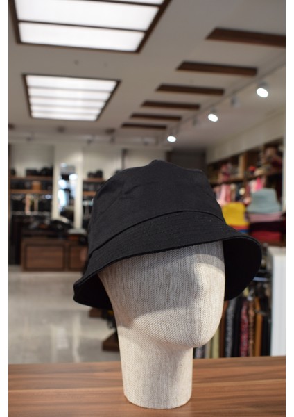 Siyah Unisex Keten Bucket Şapka Kova Balıkçı Şapka Pamuk