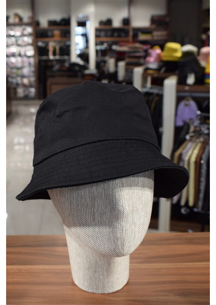 Siyah Unisex Keten Bucket Şapka Kova Balıkçı Şapka Pamuk