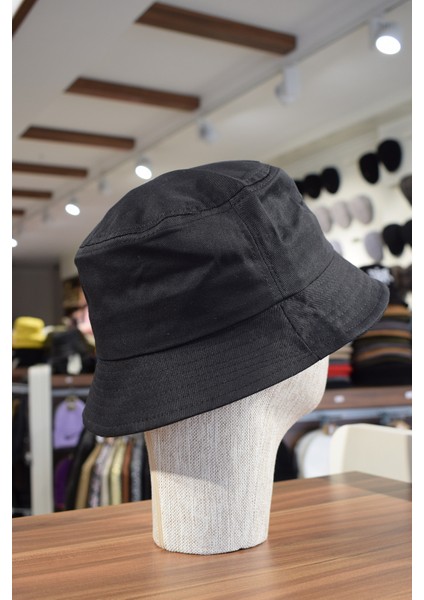 Siyah Unisex Keten Bucket Şapka Kova Balıkçı Şapka Pamuk