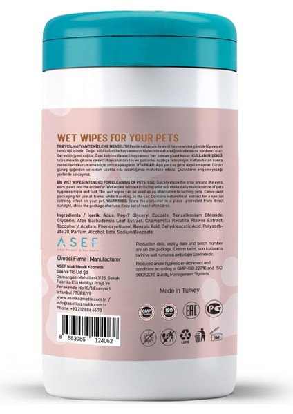 Pet Wipes Evcil Hayvanlar Için Temizlik Mendili 60 Yaprak