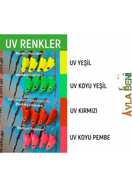 Balık Kafa Uv ve Glow Jig Head Yeşil Uv-7 G.-14 No.