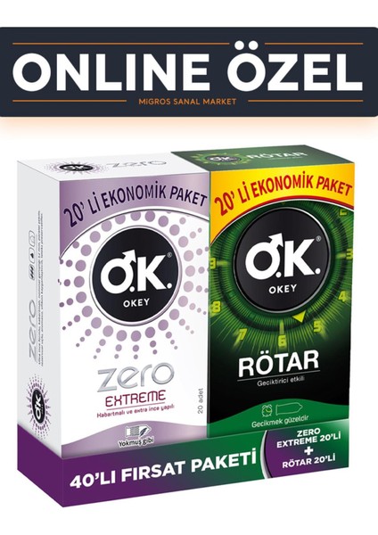 Okey Zero Extreme 20'li + Rötar 20'li Fırsat Paketi Prezervatif