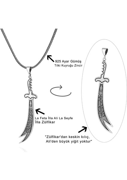 Zülfikar Hz.ali Sözü Kılınç 60 cm 925 Gümüş Kolye modelleri