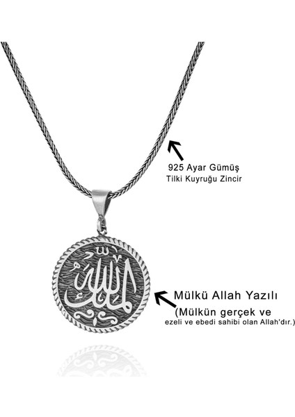 Mülk Allah'ın Yazılı 60 cm 925 Gümüş Kolye