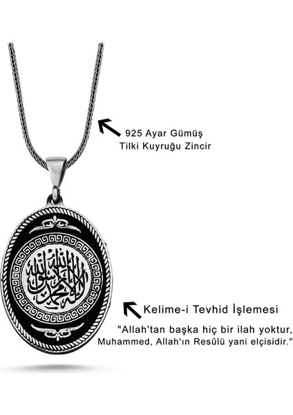 Kelime-I Tevhid Işlemeli 60 cm 925 Gümüş Kolye fiyatları