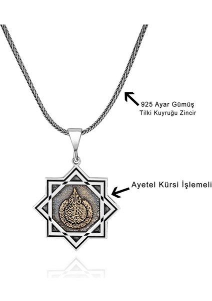 Davut Yıldızı Ayetel Kürsi Yazılı 60 cm 925 Gümüş Kolye fiyatları