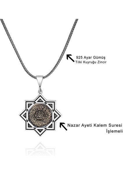 Nazar Ayeti Kalem Suresi 60 cm 925 Gümüş Kolye fiyatları