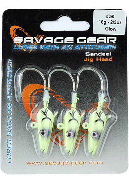 Savage Gear Sandeel Jig Head 16G 3/0 - 3pcs Glow Suni Yem