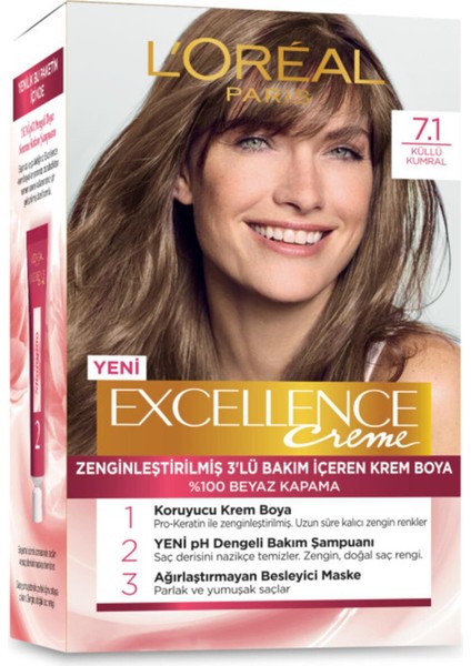 L'Oréal Paris Loreal Paris L'oreal Paris L'oreal Excellence Creme Saç Boyası 7.1 Kumral Küllü Saç Boyası