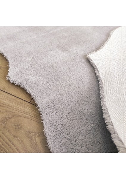 Açık Gri Marjinal Peluş Halı Dekoratif Oda Halısı Kaymaz Taban Pofuduk