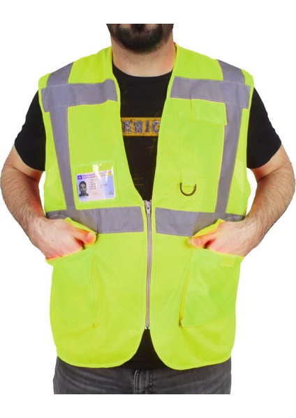 Mühendis Tipi Ikaz Yeleği Cepli Fosforlu Sarı Güvenlik Yelek