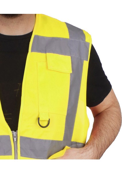Mühendis Tipi Ikaz Yeleği Cepli Fosforlu Sarı Güvenlik Yelek