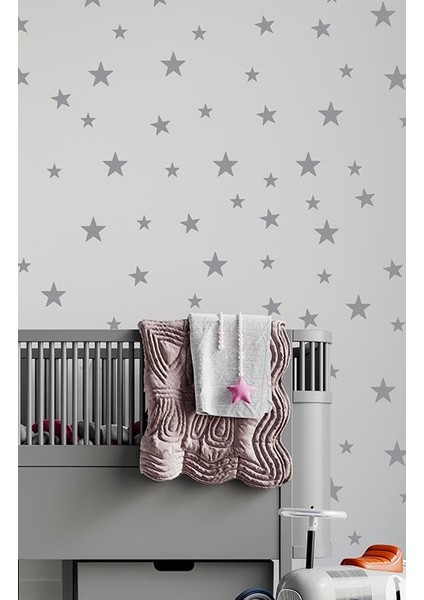 Gümüş Yıldız Duvar Sticker 3-4-5 cm 130 Adet Gri Bebek ve Çocuk Odası Dekoratif Duvar Çıkartması Sticker