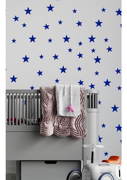 Lacivert Yıldız Duvar Sticker 3-4-5 cm 130 Adet Bebek ve Çocuk Odası Dekoratif Duvar Çıkartması Sticker