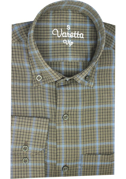 Erkek Yeşil Kareli Yaka Düğmeli Cepli Uzun Kollu Gömlek fiyatları