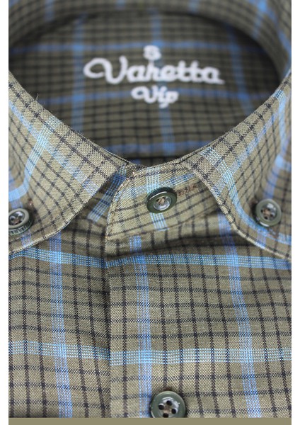 Erkek Yeşil Kareli Yaka Düğmeli Cepli Uzun Kollu Gömlek modelleri