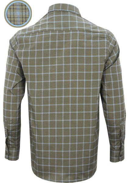 Erkek Yeşil Kareli Yaka Düğmeli Cepli Uzun Kollu Gömlek fırsatları