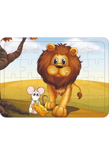 Aslan ve Fare 24 Parça Ahşap Çocuk Puzzle