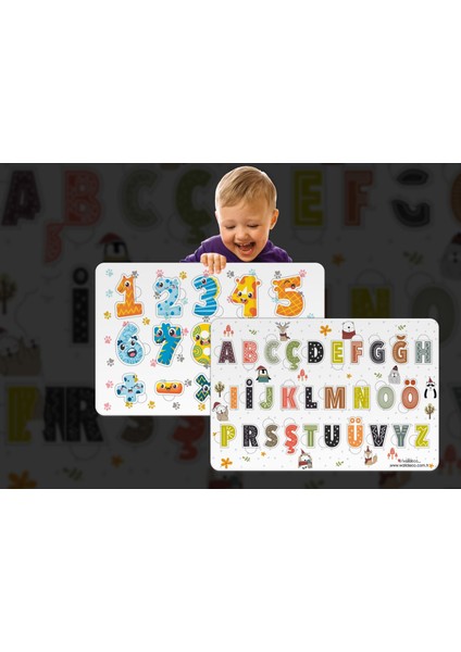 2'li Set Harfler ve Rakamlar Bul-Tak Eğitici Ahşap Çocuk Puzzle