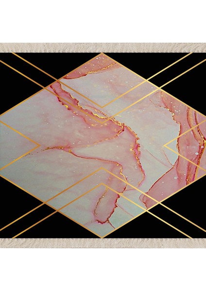 Geometrik Mermer Desenli Gold Dijital Baskı Yıkanabilir Kaymaz Taban Leke Tutmaz Modern Salon Halısı