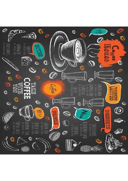 Take Coffee With You Menu Desenli Dijital Baskılı Kaymaz Taban Yıkanabilir Leke Tutmaz Mutfak Halısı