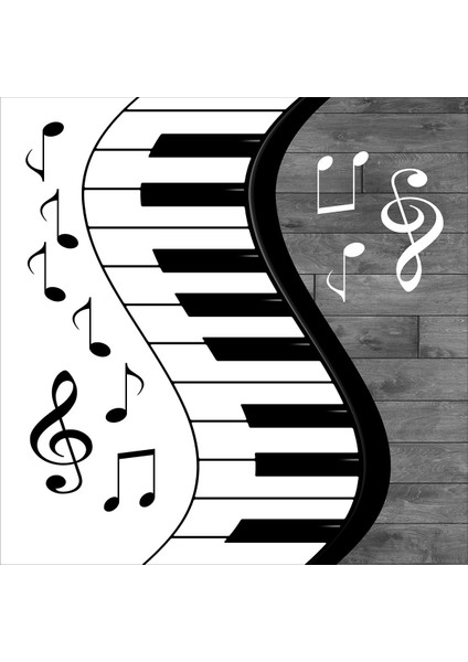 Piyano Desenli Müzik Notalı Halı Dijital Baskı Yıkanabilir Kaymaz Taban Modern Salon Halısı