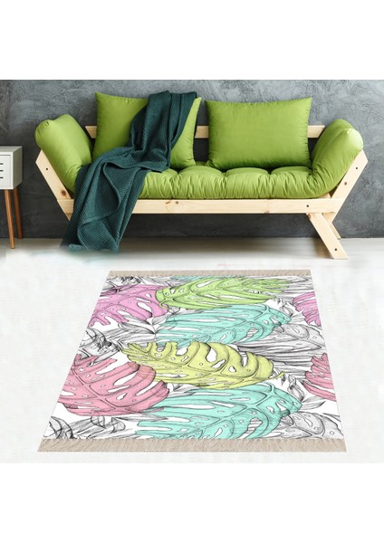 Tropikal Yaprak Desenli Renkli Dijital Baskılı Kaymaz Taban Modern Salon Halısı ve Yolluk