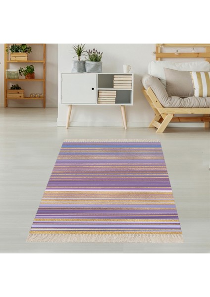 Renk Geçişli Çizgili Desen Dijital Baskı Yıkanabilir Kaymaz Taban Modern Salon Halısı ve Yolluk