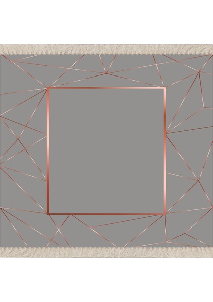 Gold Geometrik Çerçeve Desenli Dijital Baskı Yıkanabilir Kaymaz Taban Modern Salon Halısı Yolluk Gri