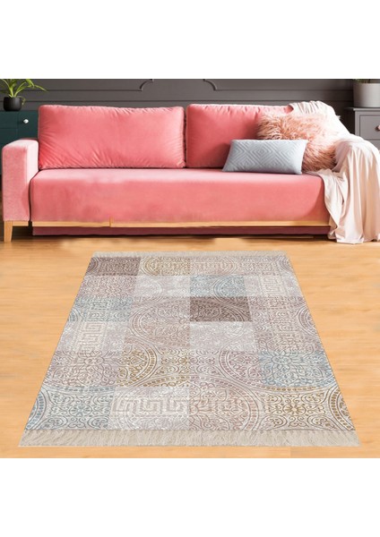 Patchwork Mandala Desenli Yıkanabilir Kaymaz Taban Leke Tutmaz Modern Salon Halısı ve Yolluk