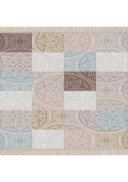 Patchwork Mandala Desenli Yıkanabilir Kaymaz Taban Leke Tutmaz Modern Salon Halısı ve Yolluk