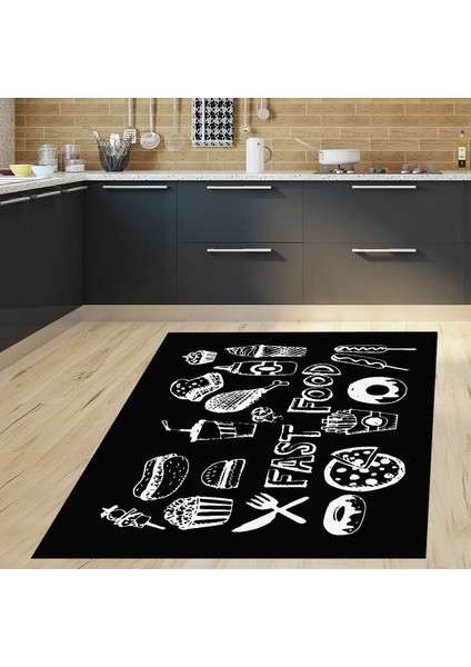 Kitchen Fastfood Dijital Baskılı Kaymaz Taban Yıkanabilir Leke Tutmaz Mutfak Halısı