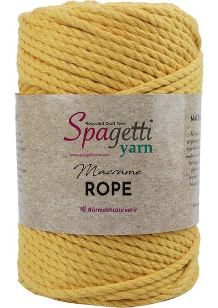 Spagetti Yarn 4mm 330G Sarı 3 Büküm Halat Makrome Ipi