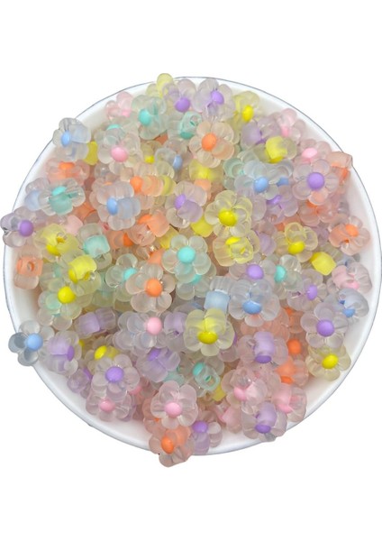 25GR Buzlu Mat Içi Karışık Renkli Boncuklu Çiçek Model Boncuk,takı Boncuğu (25GR,~45 Adet)